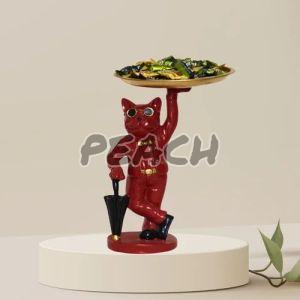 Maroon Resin Dog Statue With Tray