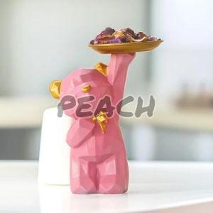 Pink Teddy Statue With Plate