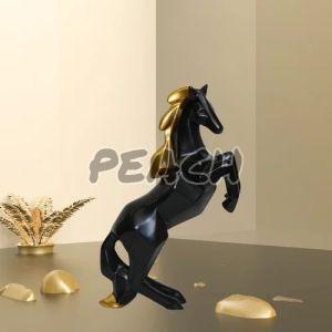 Polyresin Black Jumping Horse Statue