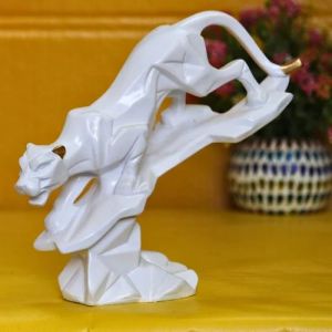 White Polyresin Panther Statue