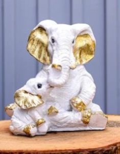 White Resin Elephant Family Showpiece