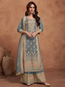 Zari Embroidery Soft Shimmer Silk Suit
