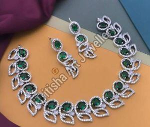 Emerald American Diamond Necklace Set