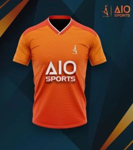 Sublimation Printed Orange Cricket Sport Half Sleeve T Shirt