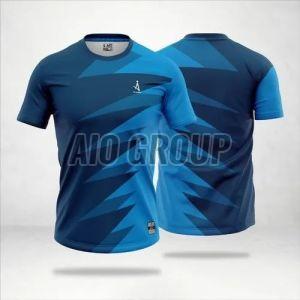 Mens Polyester Black and Blue Sports T Shirt