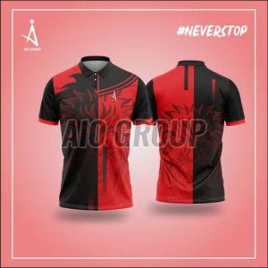 Mens Polyester Red and Black Sports T Shirt