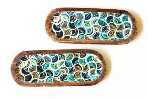 Rectangular Tints of Green Pattern Food Serving Platter