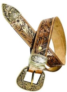 Mens Western Leather Tooling Belt