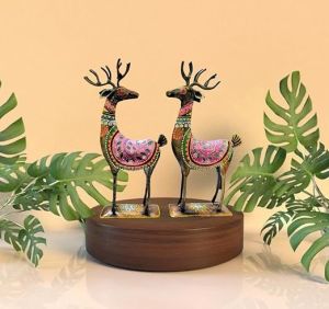 Metal Hand Painted Deer Showpiece