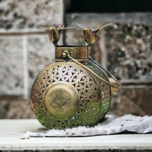 Metal Tea Light Candle Holder with Bird Stand