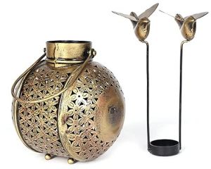 Metal Tea Light Candle Holder with Bird Stand