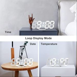 LED Digital Wall Alarm Clock 3D Dimmable Snooze Modern USB 1224 Hours Date Temp