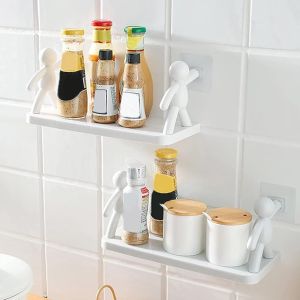 Wall Mounted Storage Shelves, Creative No Drilling Human-Shaped Guardrail Hook