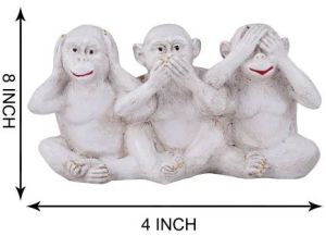 Set of 3 White Polyresin Monkey Statue