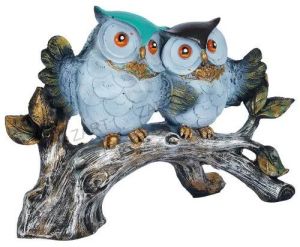 Two Owl Pair Sitting Tree Branch Showpiece