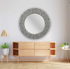 Decorative Round Wall Mounted Bone Inlay Wall Mirror