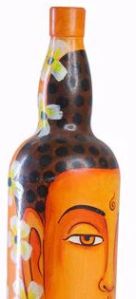 Handcrafted Paper Mache Bottle with Buddha Design