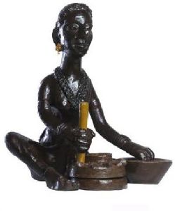 Handcrafted Women Grinding Paper Mache Sculpture