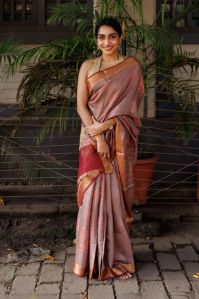 Brown Banarasi Munga Women Silk Saree