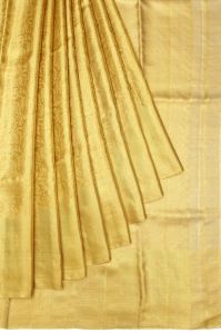 Gold Kanchipuram Tissue Silk Saree With Zari Twill Design and Tree Motifs