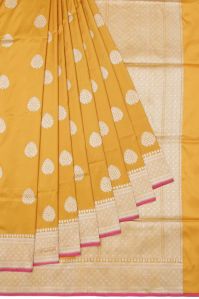 Mustard Banaras Katan Silk Saree With Brocade Motifs