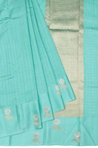 Sea Green Pure Silk Saree With Flower Motif Border