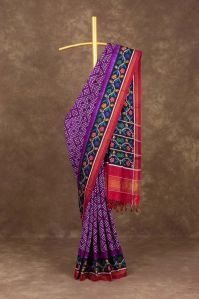 Violet Bandhani Silk Saree With Patan Patola Border