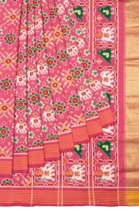 Women Pink Pochampally Silk Double Ikat Saree