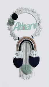 Round Macrame Black & White Wall Hanging With Name