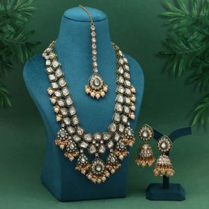 Gold Color Meena Work Kundan Necklace Set (KN1453GLD)