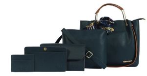 Blue PU Structured Ladies Handheld Bag Pack of 5