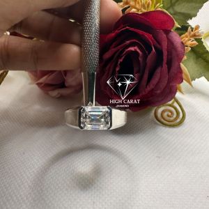 Silver Pleated Main Diamond Emerald Cut Men's Diamond Ring