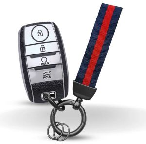 Kia TPU (Artificial) Leather Key Cover with Keychain (Type 7)