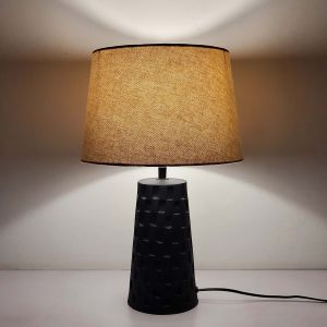 BLACK TERRACOTTA HAND CARVED BASE TABLE LAMP