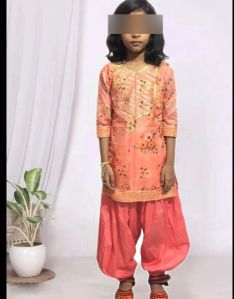 Vibrant Deep Peach Churidar Attire For Girls