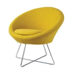 Stylish Designer Yellow Round Lounge Chair With Cushion & Criss Cross Metal Legs