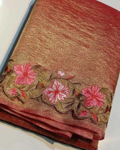 Banarasi Tissue Embroidery Cut Work Saree
