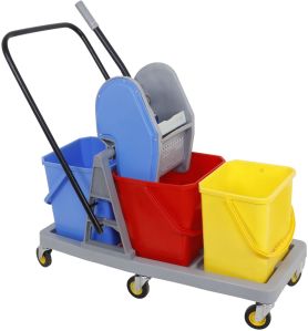 THREE BUCKET MOP WRINGER TROLLEY