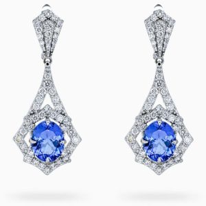 Intense Blue Oval Shaped Tanzanite 3.79 Carats Women Dangling Earrings