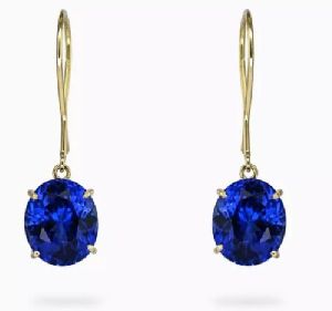 Vivid Violet Oval Shaped 16.00 Carats Women Tanzanite Dangling Earrings