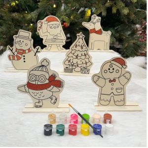 Wooden DIY Xmas Paintkit with Stands (Set of 6)