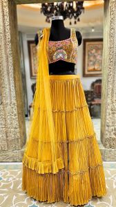 Yellow Chinon Ladies Lehenga Choli