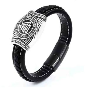 Viking Amulet Mens Leather Cuff Bracelet