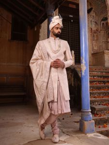 ROSE GOLD SILK EMBELLISHED MEN SHERWANI SET