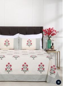 Gulzar Poppies Cotton Percale Hand Block Printed Bedsheet