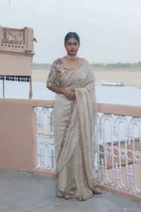Anasuya off White Pure Tissue Silk Banarasi Designer Saree