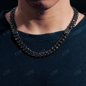 12mm Black Moissanite Cuban Link Chain