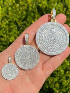 14k Gold Plated Medallion Moissanite 925 Silver Pendant