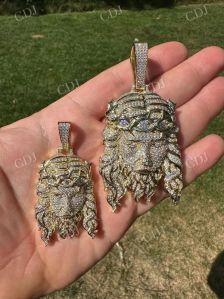 14k Gold Plated Moissanite Iced Out Jesus Piece 925 Sterling Silver Pendant