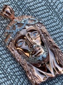 14k Rose Gold Finish Jesus Solid 925 Sterling Silver Pendant